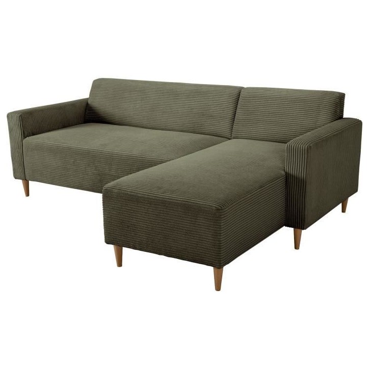 Canapé d'angle fixe réversible - 4 places - BOB - Velours cotelé Kaki - 197 x 138 x 65 cm Canapé d'angle fixe réversible - 4 places - BOB - Velours cotelé Kaki - 197 x 138 x 65 cm