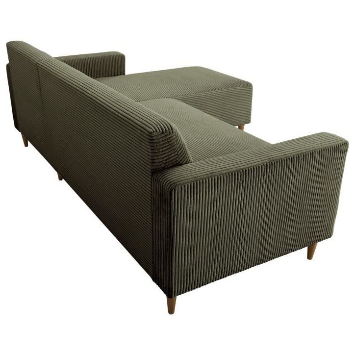 Canapé d'angle fixe réversible - 4 places - BOB - Velours cotelé Kaki - 197 x 138 x 65 cm Canapé d'angle fixe réversible - 4 places - BOB - Velours cotelé Kaki - 197 x 138 x 65 cm