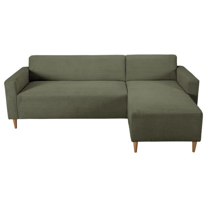 Canapé d'angle fixe réversible - 4 places - BOB - Velours cotelé Kaki - 197 x 138 x 65 cm Canapé d'angle fixe réversible - 4 places - BOB - Velours cotelé Kaki - 197 x 138 x 65 cm