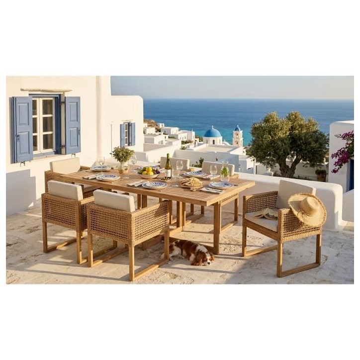 Ensemble repas de jardin CUBO - Table rectangulaire + 6 fauteuils - Structure en acier thermolaqué - 6 places - Bocarnea Ensemble repas de jardin CUBO - Table rectangulaire + 6 fauteuils - Structure en acier thermolaqué - 6 places - Bocarnea