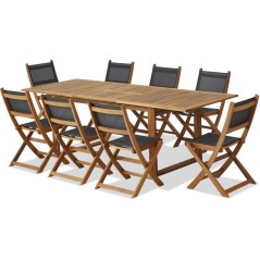 Ensemble repas de jardin - Table extensible + 8 chaises - Bois d'acaci