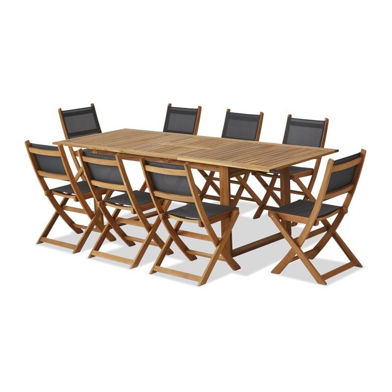 Ensemble repas de jardin - Table extensible + 8 chaises - Bois d'acaci