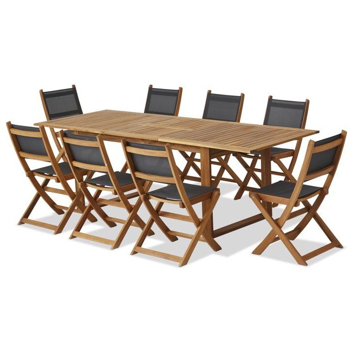 Ensemble repas de jardin - Table extensible + 8 chaises - Bois d'acacia - 8 places - LEVATA - Bocarnea Ensemble repas de jardin - Table extensible + 8 chaises - Bois d'acacia - 8 places - LEVATA - Bocarnea