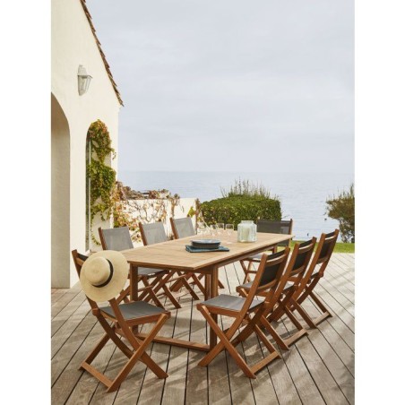 Ensemble repas de jardin - Table extensible + 8 chaises - Bois d'acacia - 8 places - LEVATA - Bocarnea