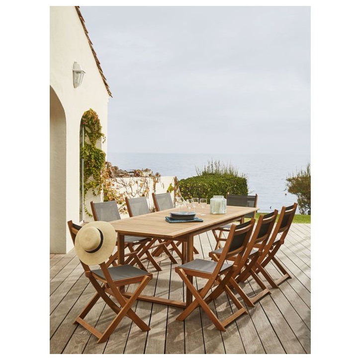 Ensemble repas de jardin - Table extensible + 8 chaises - Bois d'acacia - 8 places - LEVATA - Bocarnea Ensemble repas de jardin - Table extensible + 8 chaises - Bois d'acacia - 8 places - LEVATA - Bocarnea