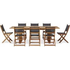 Ensemble repas de jardin - Table extensible + 8 chaises - Bois d'acaci