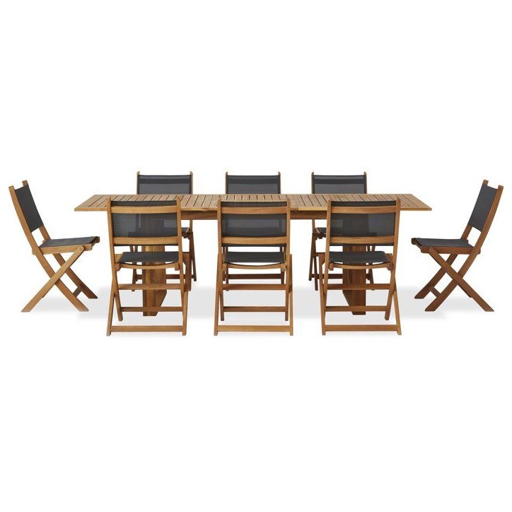 Ensemble repas de jardin - Table extensible + 8 chaises - Bois d'acacia - 8 places - LEVATA - Bocarnea Ensemble repas de jardin - Table extensible + 8 chaises - Bois d'acacia - 8 places - LEVATA - Bocarnea