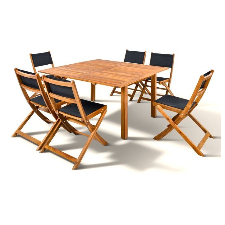 Ensemble repas de jardin TOSCANA - Table extensible + 6 chaises pliables - Bois d'acacia FSC - 6 places - Bocarnea Ensemble repas de jardin TOSCANA - Table extensible + 6 chaises pliables - Bois d'acacia FSC - 6 places - Bocarnea