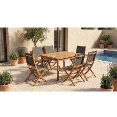 Ensemble repas de jardin TOSCANA - Table extensible + 6 chaises pliables - Bois d'acacia FSC - 6 places - Bocarnea