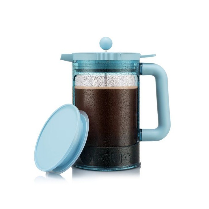 Cafetiere - BODUM - Bean Set Hot & Cold Brew - 1,5 L - 12 tasses - Avec couvercle - Bleu