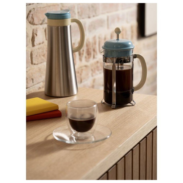 Cafetiere a piston avec verseuse - BODUM - Caffettiera - En verre - 8 tasses - 1 L - Bleu