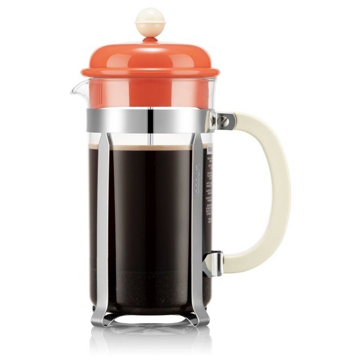 Cafetiere a piston avec verseuse - BODUM - Caffettiera - En verre - 8 tasses - 1 L - Orange
