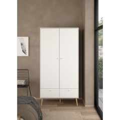 Armoire de chambre - BODO - Blanc mat - 2 portes - 2 tiroirs - 98,7 x