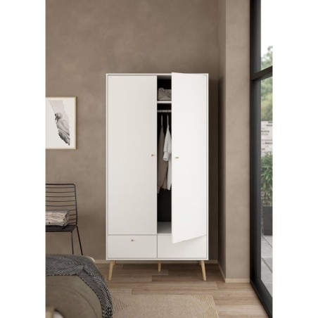 Armoire de chambre - BODO - Blanc mat - 2 portes - 2 tiroirs - 98,7 x 58,1 x 200,1 cm