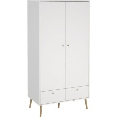 Armoire de chambre - BODO - Blanc mat - 2 portes - 2 tiroirs - 98,7 x