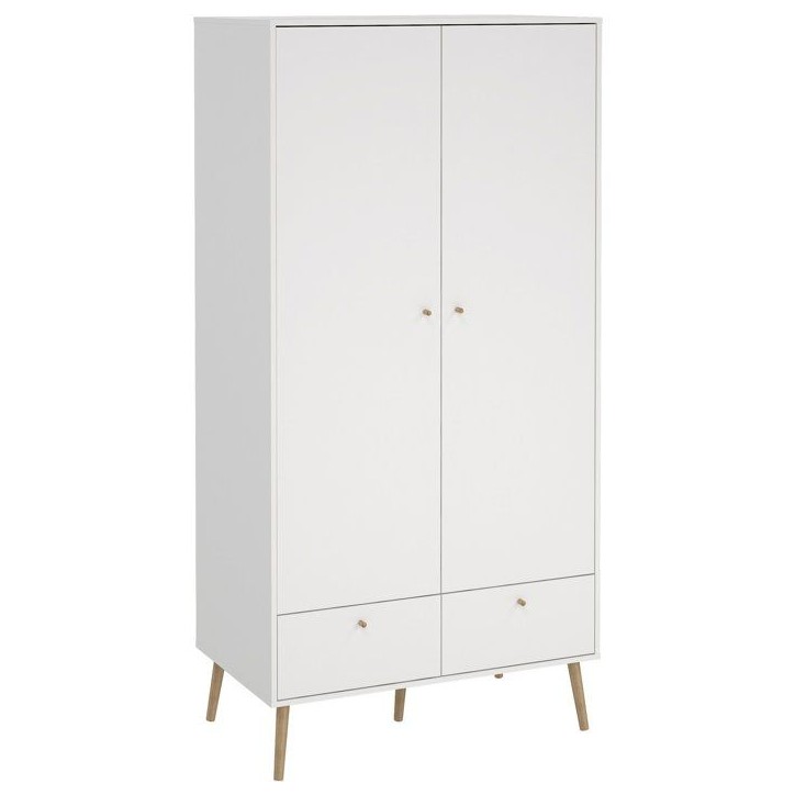 Armoire de chambre - BODO - Blanc mat - 2 portes - 2 tiroirs - 98,7 x 58,1 x 200,1 cm