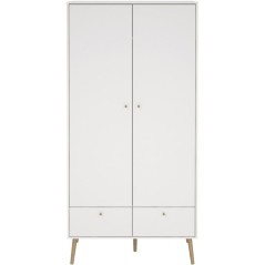 Armoire de chambre - BODO - Blanc mat - 2 portes - 2 tiroirs - 98,7 x