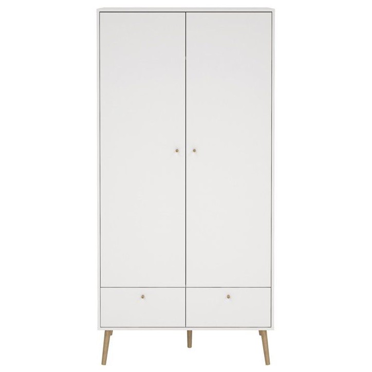 Armoire de chambre - BODO - Blanc mat - 2 portes - 2 tiroirs - 98,7 x 58,1 x 200,1 cm