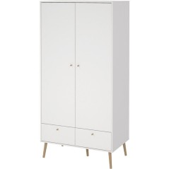 Armoire de chambre - BODO - Blanc mat - 2 portes - 2 tiroirs - 98,7 x