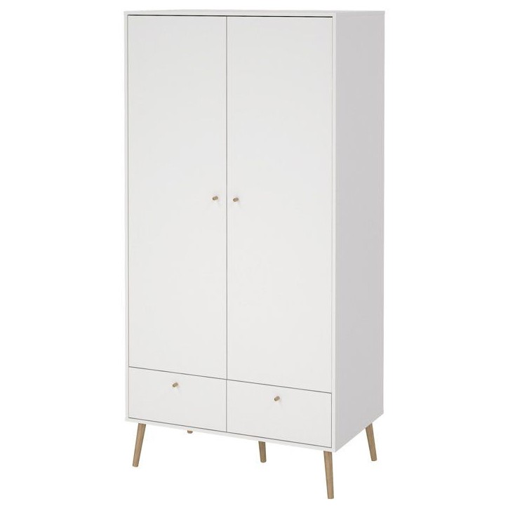 Armoire de chambre - BODO - Blanc mat - 2 portes - 2 tiroirs - 98,7 x 58,1 x 200,1 cm