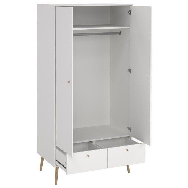 Armoire de chambre - BODO - Blanc mat - 2 portes - 2 tiroirs - 98,7 x 58,1 x 200,1 cm