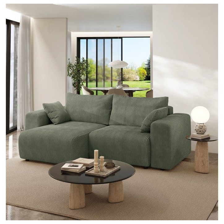 Canapé fixe d'angle réversible - 4 places - BOGOTA - Tissu Vert - 227 x 138 x 86 cm Canapé fixe d'angle réversible - 4 places - BOGOTA - Tissu Vert - 227 x 138 x 86 cm