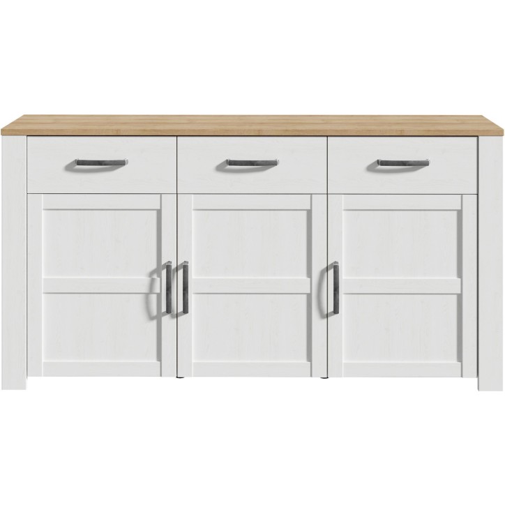 Buffet BOHOL Blanc – 3 Portes & 3 Tiroirs – L 166,1 × P 42 × H 87 cm – Chene Blanc & Effet Bois Buffet BOHOL Blanc – 3 Portes & 3 Tiroirs – L 166,1 × P 42 × H 87 cm – Chene Blanc & Effet Bois