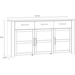 Buffet BOHOL Blanc – 3 Portes & 3 Tiroirs – L 166,1 × P 42 × H 8