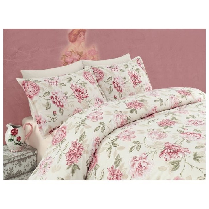 Parure de lit - 1 housse de couette 220 x 240 cm + 2 taies d'oreiller 60 x 60 cm - 65% coton, 35% polyester - Creme