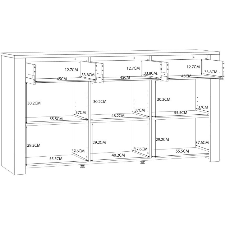 Buffet BOHOL Blanc – 3 Portes & 3 Tiroirs – L 166,1 × P 42 × H 87 cm – Chene Blanc & Effet Bois Buffet BOHOL Blanc – 3 Portes & 3 Tiroirs – L 166,1 × P 42 × H 87 cm – Chene Blanc & Effet Bois