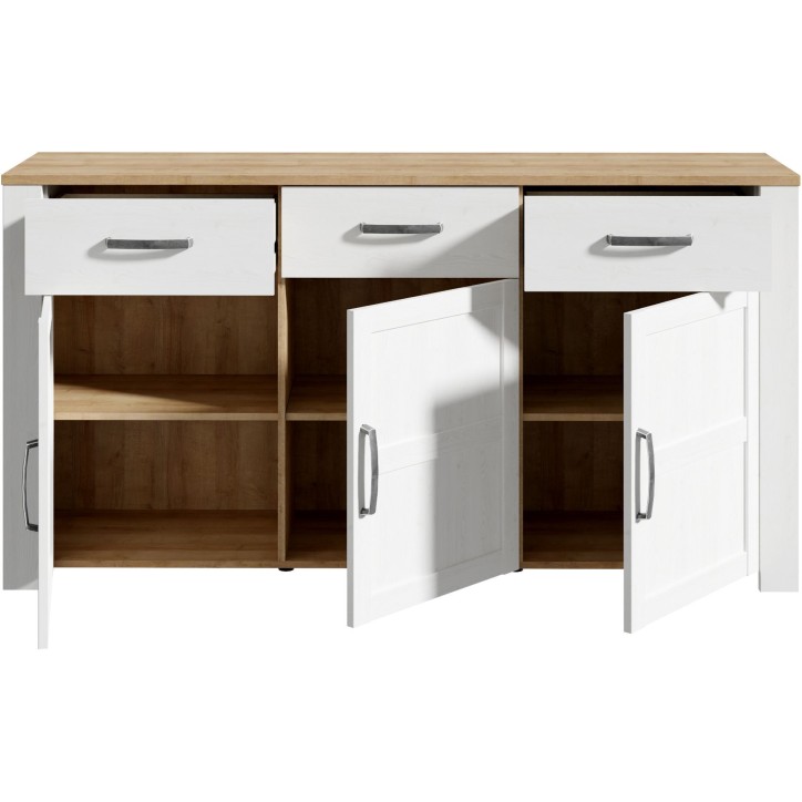 Buffet BOHOL Blanc – 3 Portes & 3 Tiroirs – L 166,1 × P 42 × H 87 cm – Chene Blanc & Effet Bois Buffet BOHOL Blanc – 3 Portes & 3 Tiroirs – L 166,1 × P 42 × H 87 cm – Chene Blanc & Effet Bois