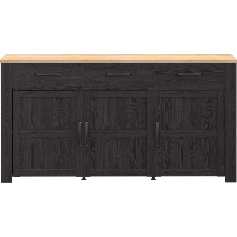 Buffet BOHOL Noir – 3 Portes & 3 Tiroirs – L 166,1 × P 47 × H 87