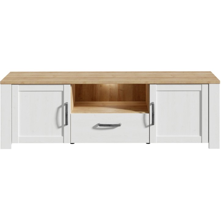 Meuble TV BOHOL Blanc – 2 Portes + 1 Tiroir + 1 Niche – L 166,1 × P 42 × H 51,8 cm Meuble TV BOHOL Blanc – 2 Portes + 1 Tiroir + 1 Niche – L 166,1 × P 42 × H 51,8 cm
