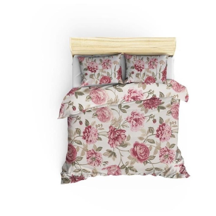 Parure de lit - 1 housse de couette 220 x 240 cm + 2 taies d'oreiller 60 x 60 cm - 65% coton, 35% polyester - Creme