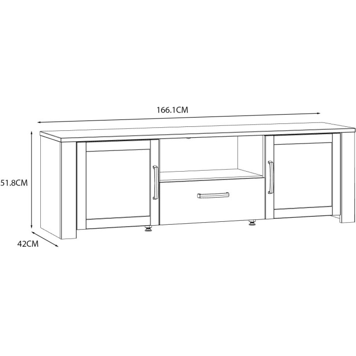 Meuble TV BOHOL Blanc – 2 Portes + 1 Tiroir + 1 Niche – L 166,1 × P 42 × H 51,8 cm Meuble TV BOHOL Blanc – 2 Portes + 1 Tiroir + 1 Niche – L 166,1 × P 42 × H 51,8 cm