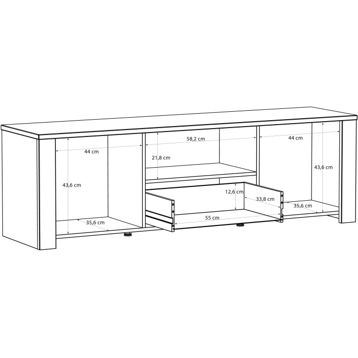 Meuble TV BOHOL Noir & Chene – 2 Portes + 1 Tiroir + 1 Niche – L 166,1 × P 42 × H 51,8 cm