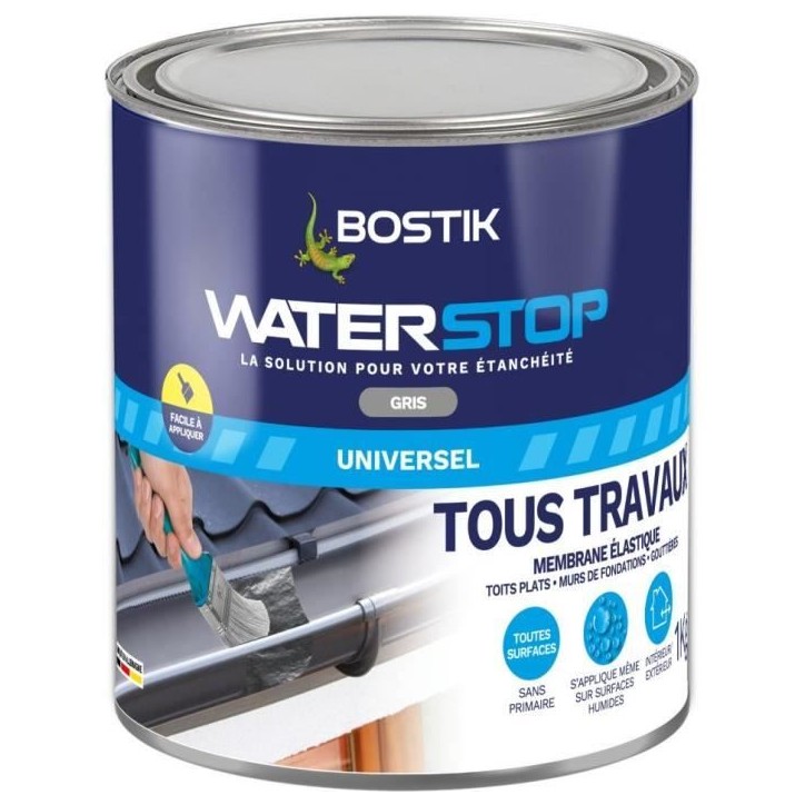 Membrane d'étanchéité - BOSTIK - Waterstop - Réparation fuites - Pot 1 kg - Gris Membrane d'étanchéité - BOSTIK - Waterstop - Réparation fuites - Pot 1 kg - Gris