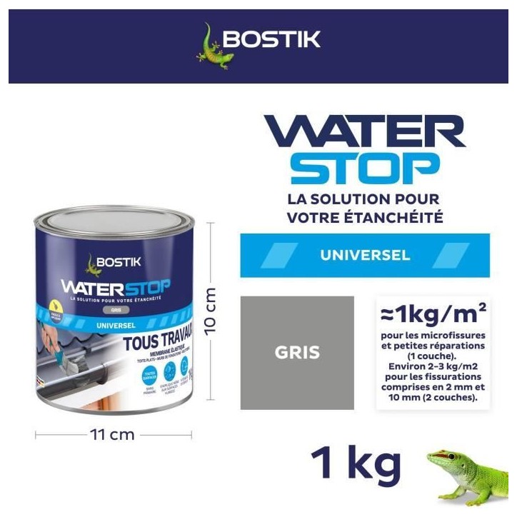 Membrane d'étanchéité - BOSTIK - Waterstop - Réparation fuites - Pot 1 kg - Gris Membrane d'étanchéité - BOSTIK - Waterstop - Réparation fuites - Pot 1 kg - Gris