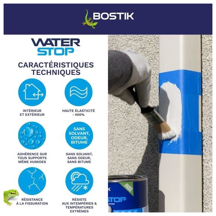 Membrane d'étanchéité - BOSTIK - Waterstop - Réparation fuites - Pot 1 kg - Gris Membrane d'étanchéité - BOSTIK - Waterstop - Réparation fuites - Pot 1 kg - Gris