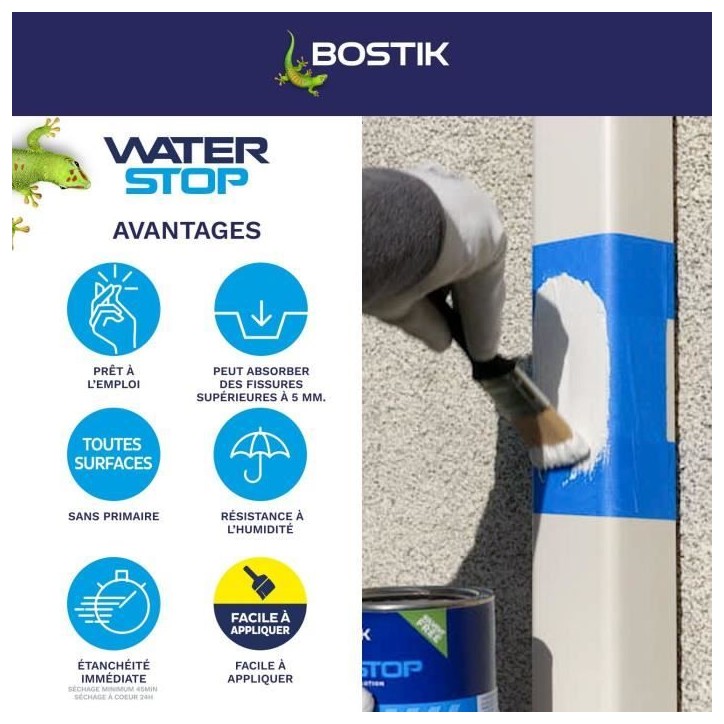 Membrane d'étanchéité - BOSTIK - Waterstop - Réparation fuites - Pot 1 kg - Gris Membrane d'étanchéité - BOSTIK - Waterstop - Réparation fuites - Pot 1 kg - Gris