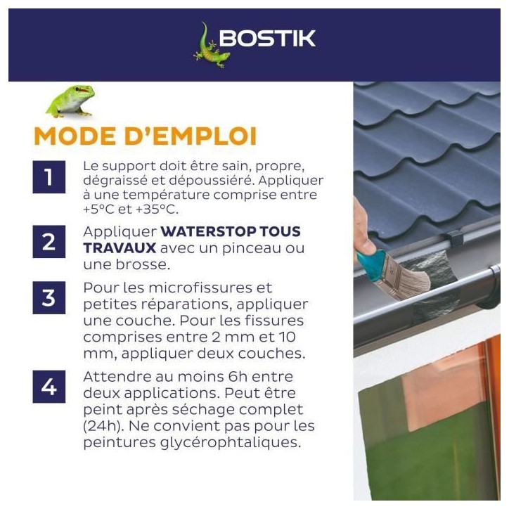 Membrane d'étanchéité - BOSTIK - Waterstop - Réparation fuites - Pot 1 kg - Gris Membrane d'étanchéité - BOSTIK - Waterstop - Réparation fuites - Pot 1 kg - Gris