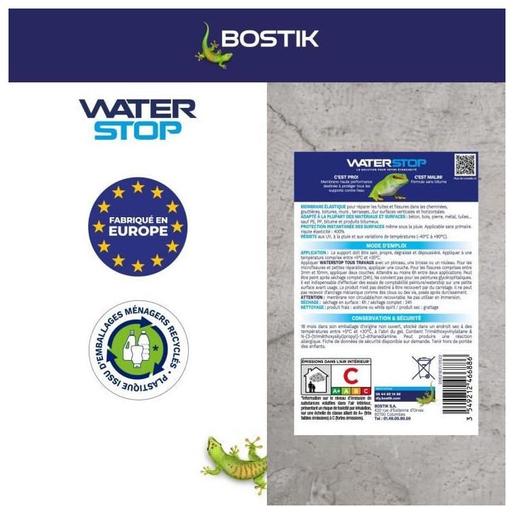 Membrane d'étanchéité - BOSTIK - Waterstop - Réparation fuites - Seau 6 kg - Gris Membrane d'étanchéité - BOSTIK - Waterstop - Réparation fuites - Seau 6 kg - Gris