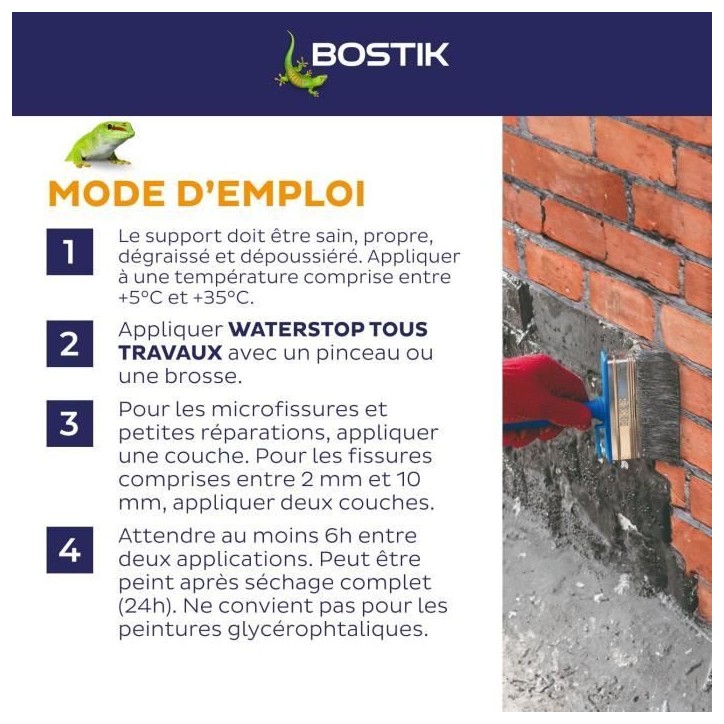 Membrane d'étanchéité - BOSTIK - Waterstop - Réparation fuites - Seau 6 kg - Gris Membrane d'étanchéité - BOSTIK - Waterstop - Réparation fuites - Seau 6 kg - Gris