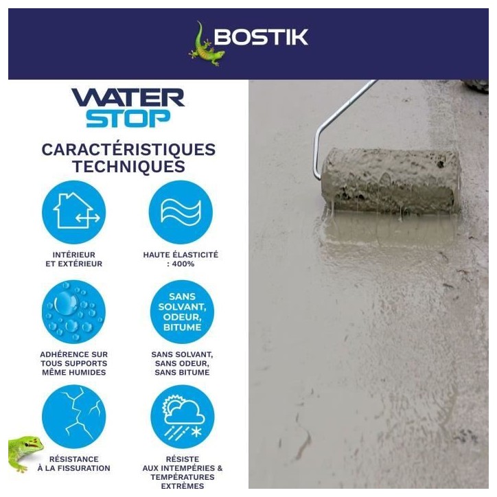 Membrane d'étanchéité - BOSTIK - Waterstop - Réparation fuites - Seau 6 kg - Gris Membrane d'étanchéité - BOSTIK - Waterstop - Réparation fuites - Seau 6 kg - Gris