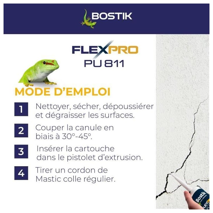 Mastic colle/joint - BOSTIK - Flexpro PU811 - Tous matériaux - Intérieur/extérieur - Blanc - 300 ml Mastic colle/joint - BOSTIK - Flexpro PU811 - Tous matériaux - Intérieur/extérieur - Blanc - 300 ml