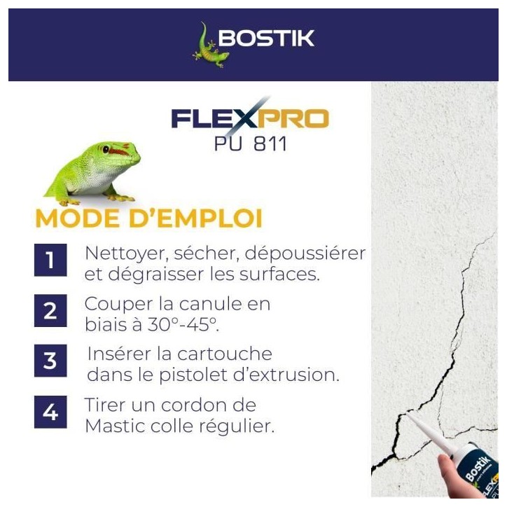 Mastic colle/joint - BOSTIK - Flexpro PU811 - Tous matériaux - Intérieur/extérieur - Anthracite RAL7016 - 300 ml