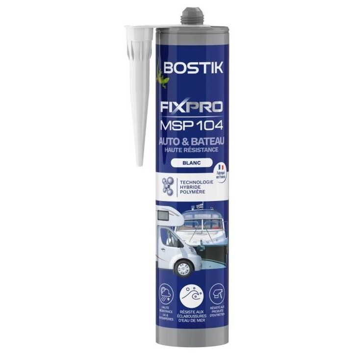 Mastic auto/bateau - BOSTIK - Fixpro MSP 104 - Colle et joint - Résiste intempéries et eau de mer - Blanc - 290 ml Mastic auto/bateau - BOSTIK - Fixpro MSP 104 - Colle et joint - Résiste intempéries et eau de mer - Blanc - 290 ml