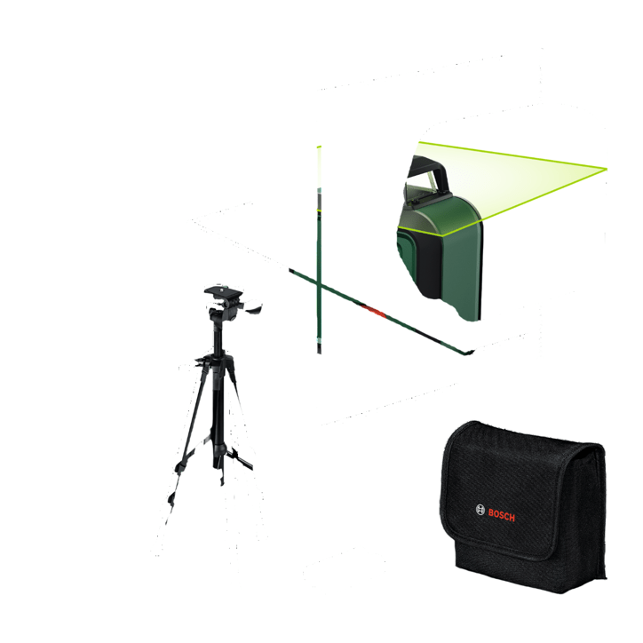 Laser lignes BOSCH - PLL 360-1 G - Avec un trépied TT120, une housse de protection, un manuel d'utilisation et des piles