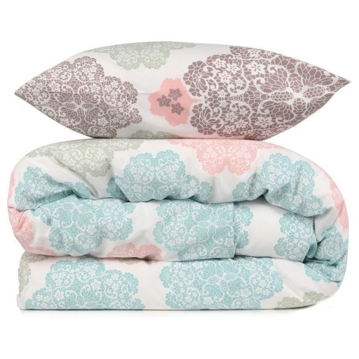 Parure de lit - 1 housse de couette 220x240 cm + 2 taies d'oreiller 60x60 cm - 70% coton, 30% polyester - Turquoise Parure de lit - 1 housse de couette 220x240 cm + 2 taies d'oreiller 60x60 cm - 70% coton, 30% polyester - Turquoise