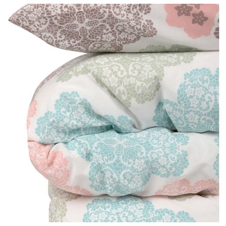 Parure de lit - 1 housse de couette 220x240 cm + 2 taies d'oreiller 60x60 cm - 70% coton, 30% polyester - Turquoise Parure de lit - 1 housse de couette 220x240 cm + 2 taies d'oreiller 60x60 cm - 70% coton, 30% polyester - Turquoise